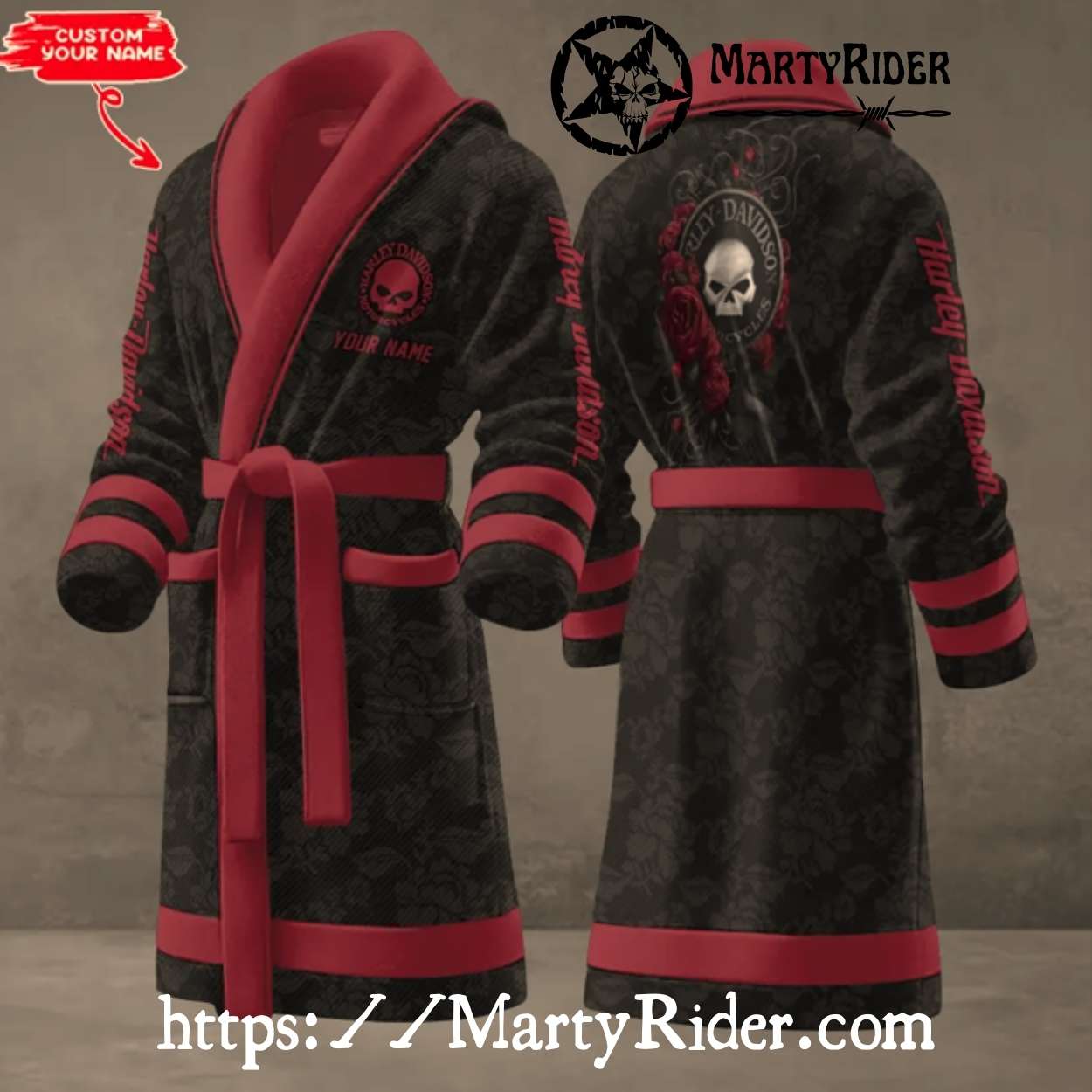 Black Red Rose Skull Harley Davidson Bathrobes Elegant Black Red Rose Skull Harley Davidson Bathrobes Elegant