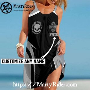 Black Skull Harley Davidson Beach Dress Name Custom