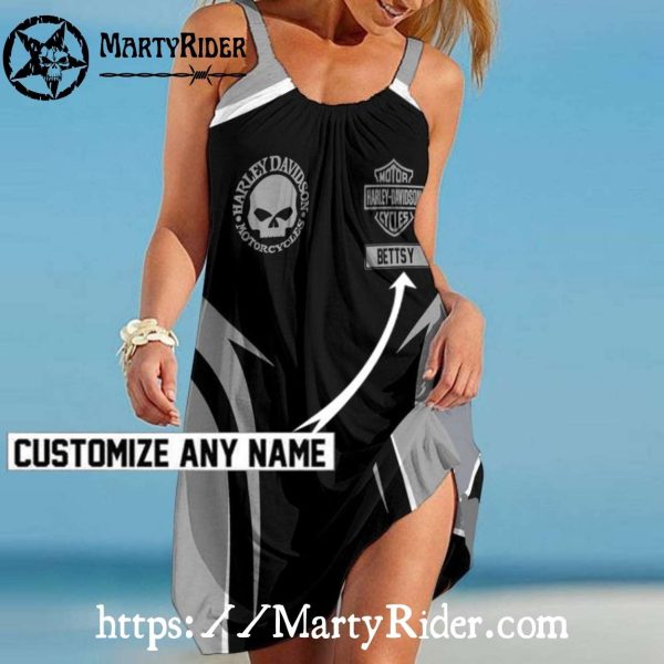 Black Skull Harley Davidson Beach Dress Name Custom