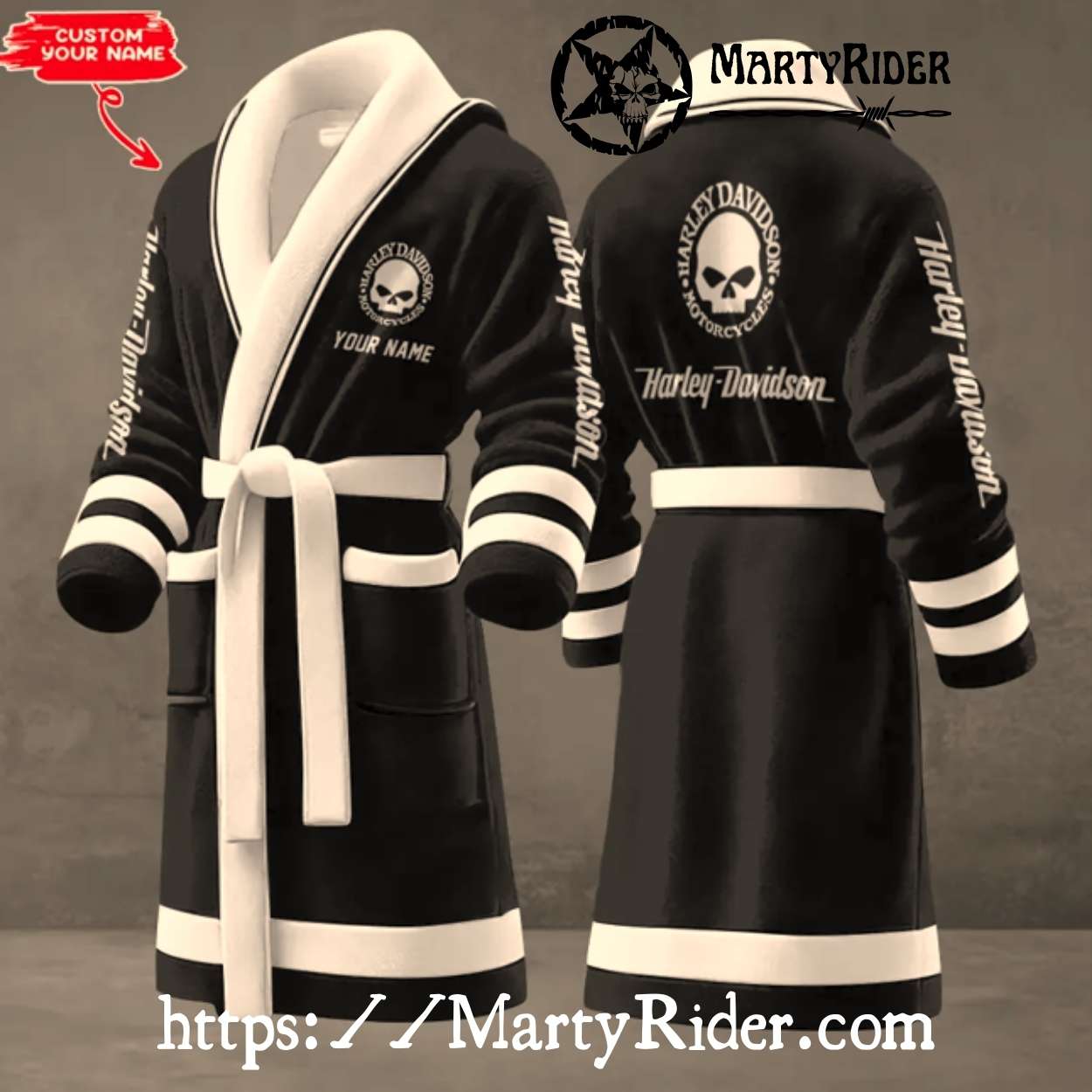 Black Skull Print Harley Davidson Bathrobes Clean Trim Black Skull Print Harley Davidson Bathrobes Clean Trim