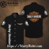 Black Harley Davidson Aloha Shirt With American Flag And Custom Name