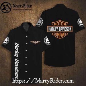 Black Skull Sleeve Harley Davidson Aloha Shirt Bold Look