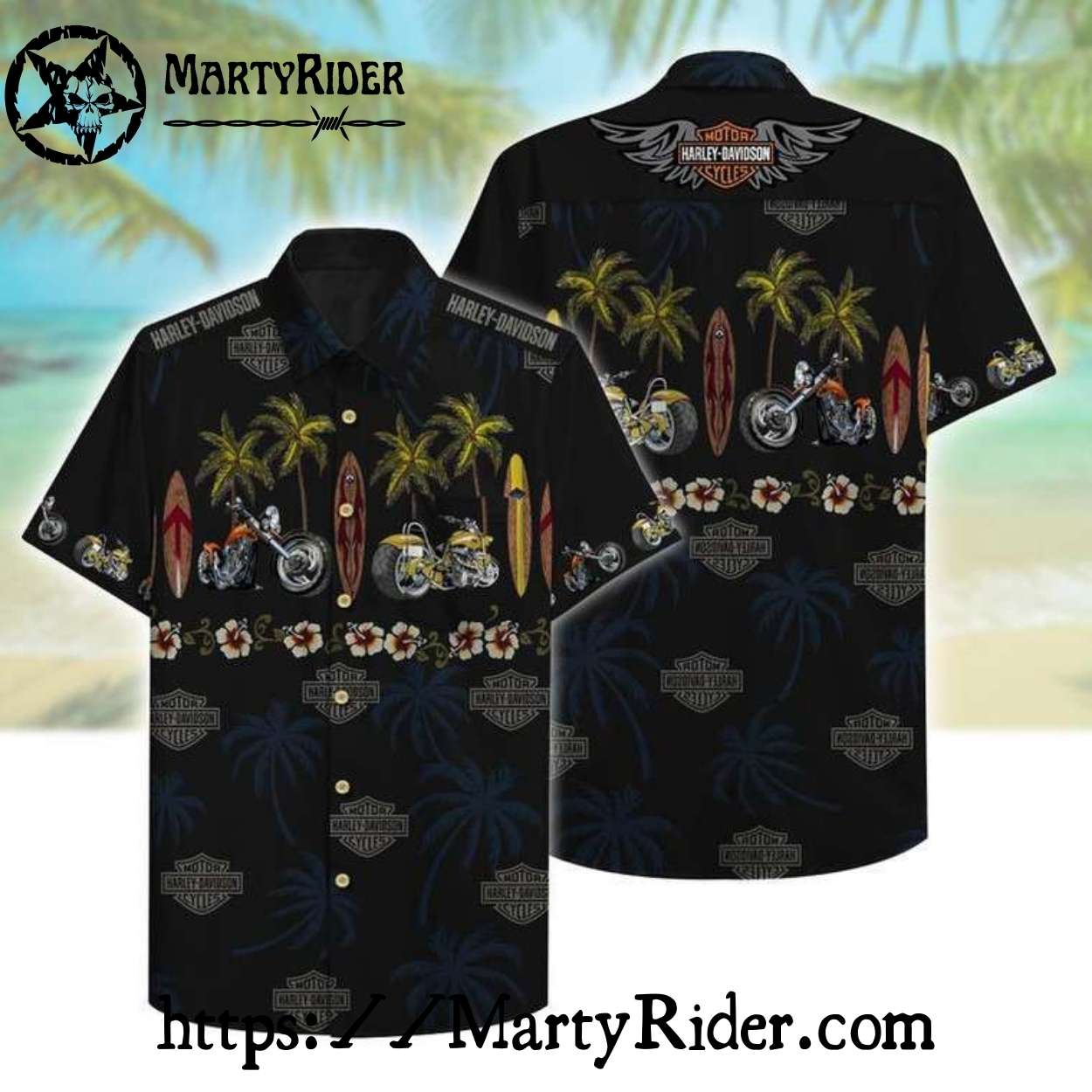 Black Surfboard And Bikes Harley Davidson Hawaiian Shirt Black Surfboard And Bikes Harley Davidson Hawaiian Shirt