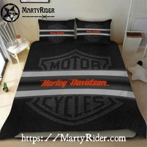 Black Texture Stripe Harley Davidson Bedding Sets Simple Logo