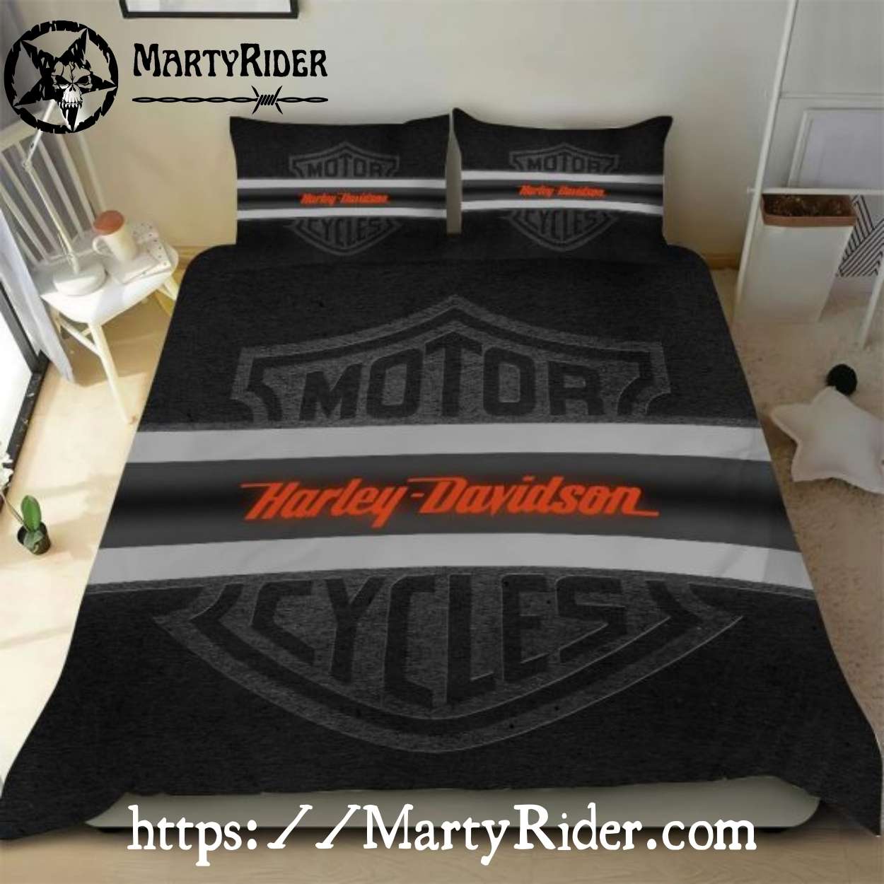 Black Texture Stripe Harley Davidson Bedding Sets Simple Logo Black Texture Stripe Harley Davidson Bedding Sets Simple Logo
