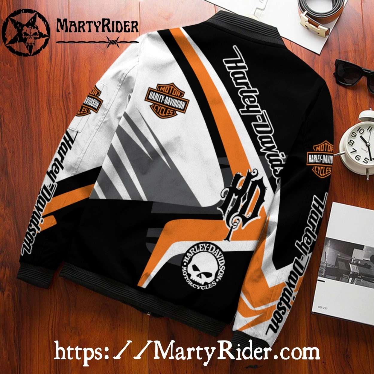 Black White HD Skull bomber jacket Harley Davidson Ride Black White HD Skull bomber jacket Harley Davidson Ride