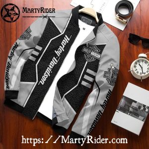 Black White Leather Style bomber jacket Harley Davidson