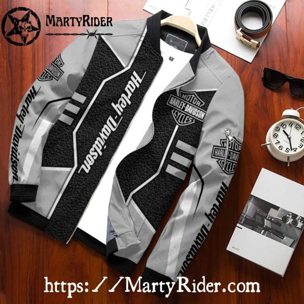 Black White Leather Style bomber jacket Harley Davidson