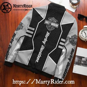 Black White Leather Style bomber jacket Harley Davidson