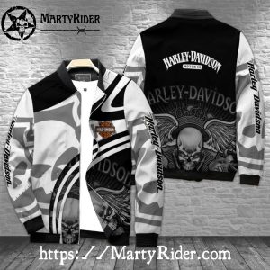Black White Skull Wings bomber jacket Harley Davidson Style