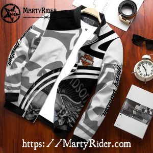 Black White Skull Wings bomber jacket Harley Davidson Style