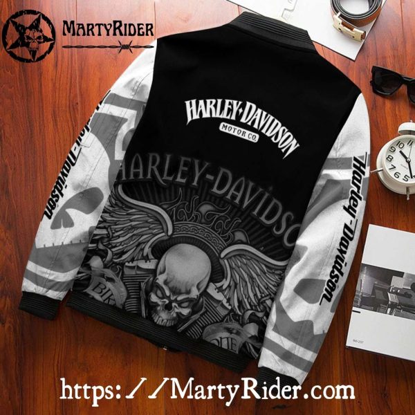 Black White Skull Wings bomber jacket Harley Davidson Style