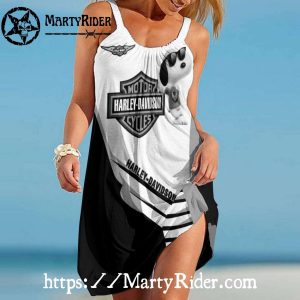 Black White Snoopy Harley Davidson Beach Dress