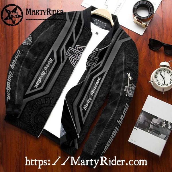 Black and Grey Legacy Harley Davidson Bomber Jacket