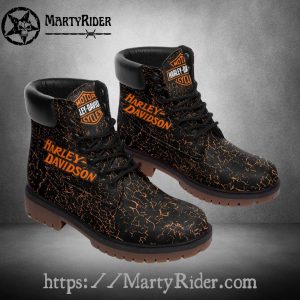 Black and Orange Crack Texture Harley Davidson Shoes
