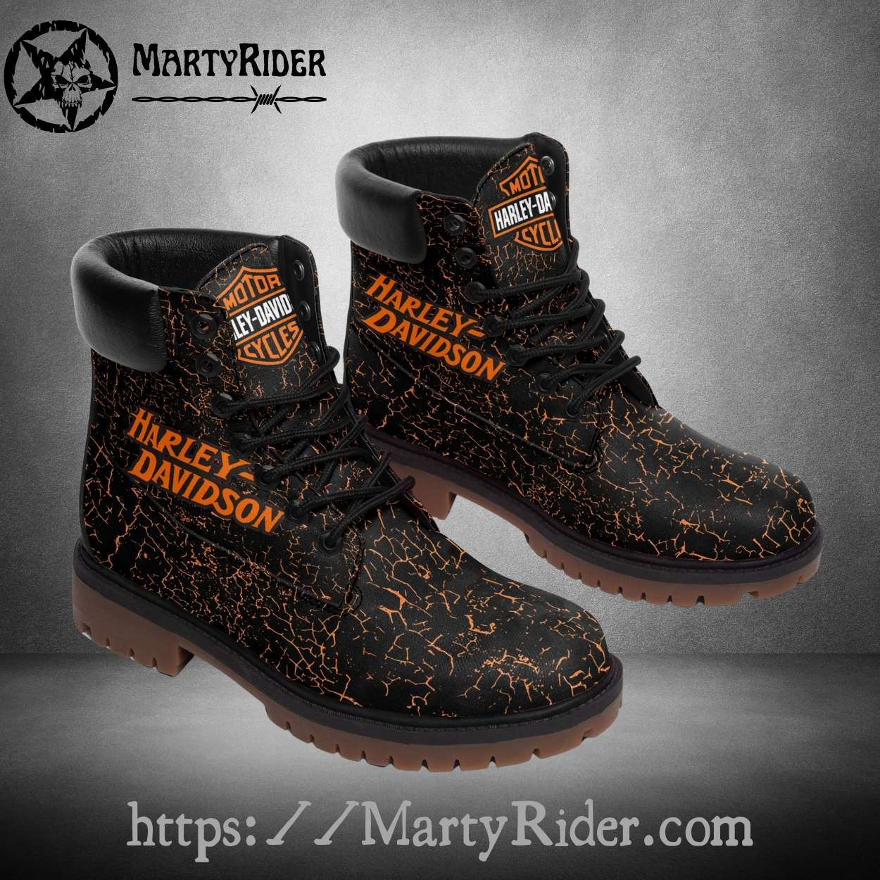 Black and Orange Crack Texture Harley Davidson Shoes Black and Orange Crack Texture Harley Davidson Shoes
