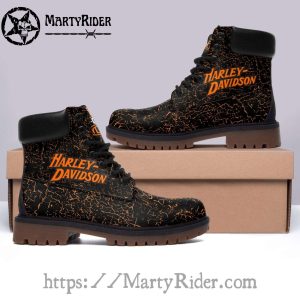 Black and Orange Crack Texture Harley Davidson Shoes