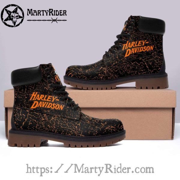 Black and Orange Crack Texture Harley Davidson Shoes