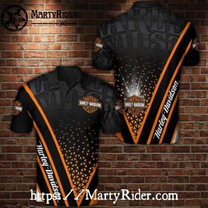 Black and Orange Harley Davidson Polo Shirt Triangle Art