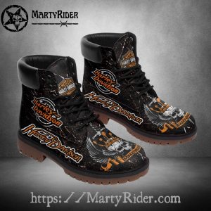 Black and Orange Logo Harley Davidson Timberland Boots