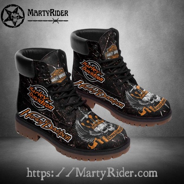 Black and Orange Logo Harley Davidson Timberland Boots