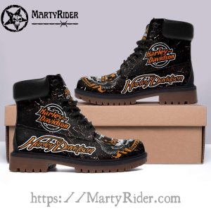 Black and Orange Logo Harley Davidson Timberland Boots