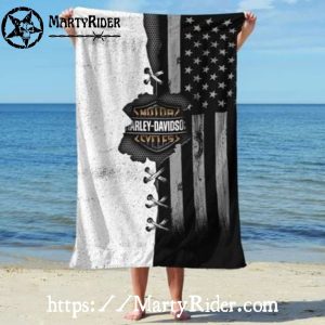 Black and White Flag Harley Davidson Beach Towels