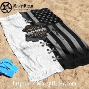 Black and White Flag Harley Davidson Beach Towels