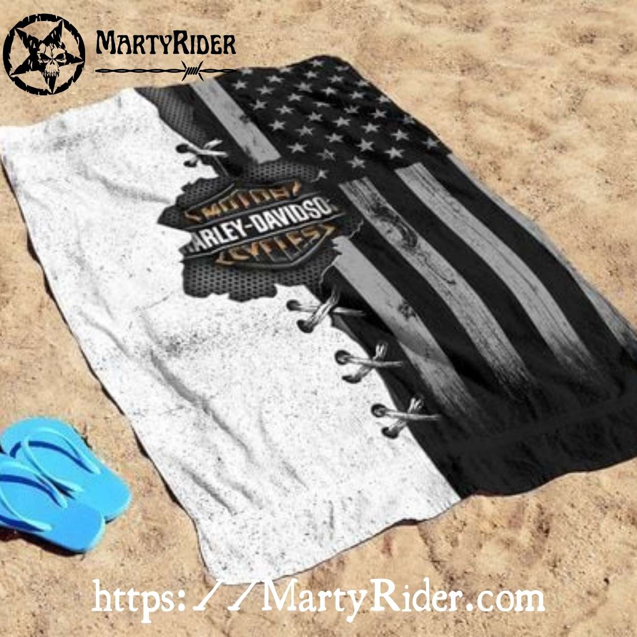 Black and White Flag Harley Davidson Beach Towels Black and White Flag Harley Davidson Beach Towels