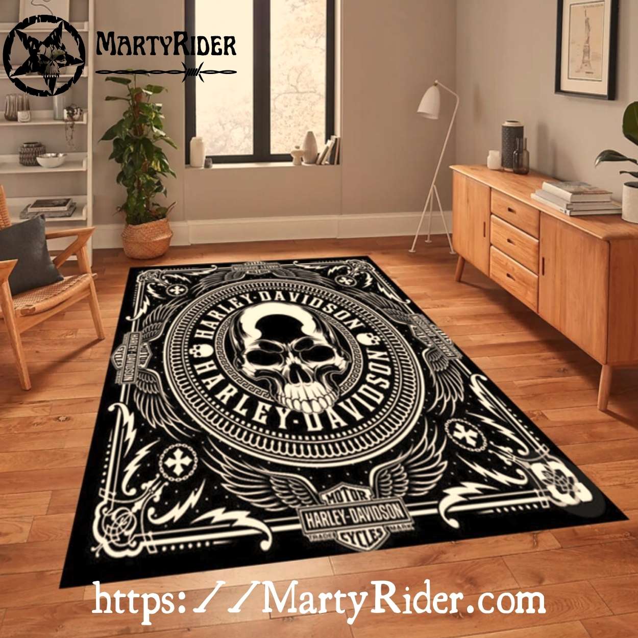 Black and White Skull Crest Harley Davidson Rugs Black and White Skull Crest Harley Davidson Rugs