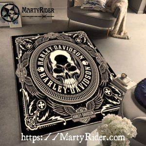 Black and White Skull Crest Harley Davidson Rugs