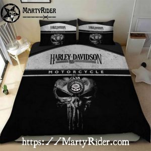 Black and White Skull Stripe Harley Davidson Bedding Sets