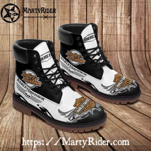 Black and White Winged Logo Harley Davidson Riding Boots