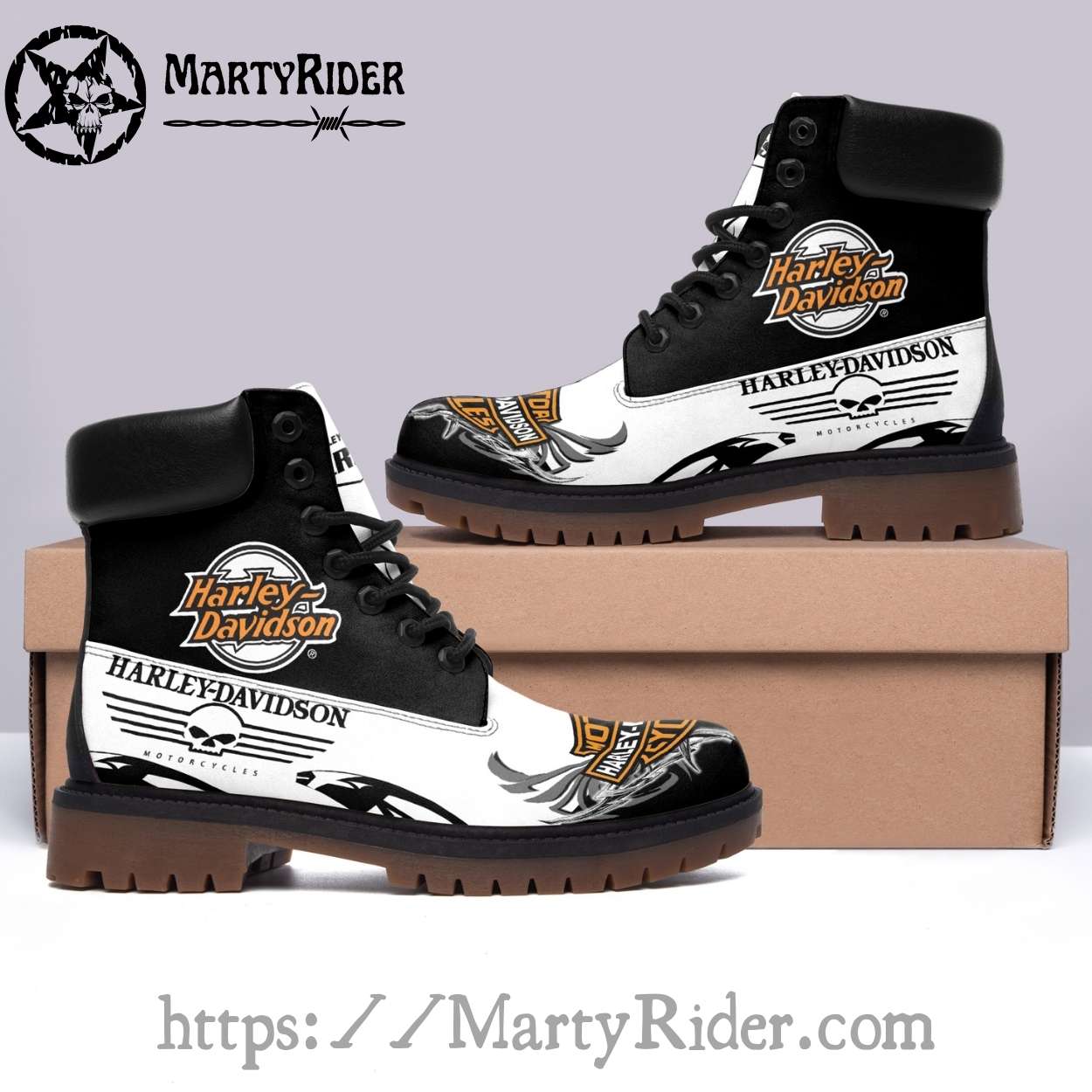 Black and White Winged Logo Harley Davidson Riding Boots Black and White Winged Logo Harley Davidson Riding Boots
