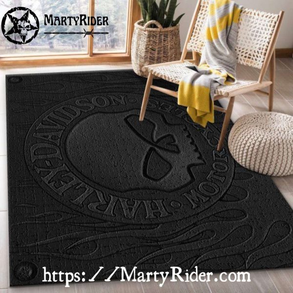 Blackout Skull Stamp Harley Davidson Rugs