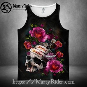Bloody Skull and Roses Harley Davidson Tank Top