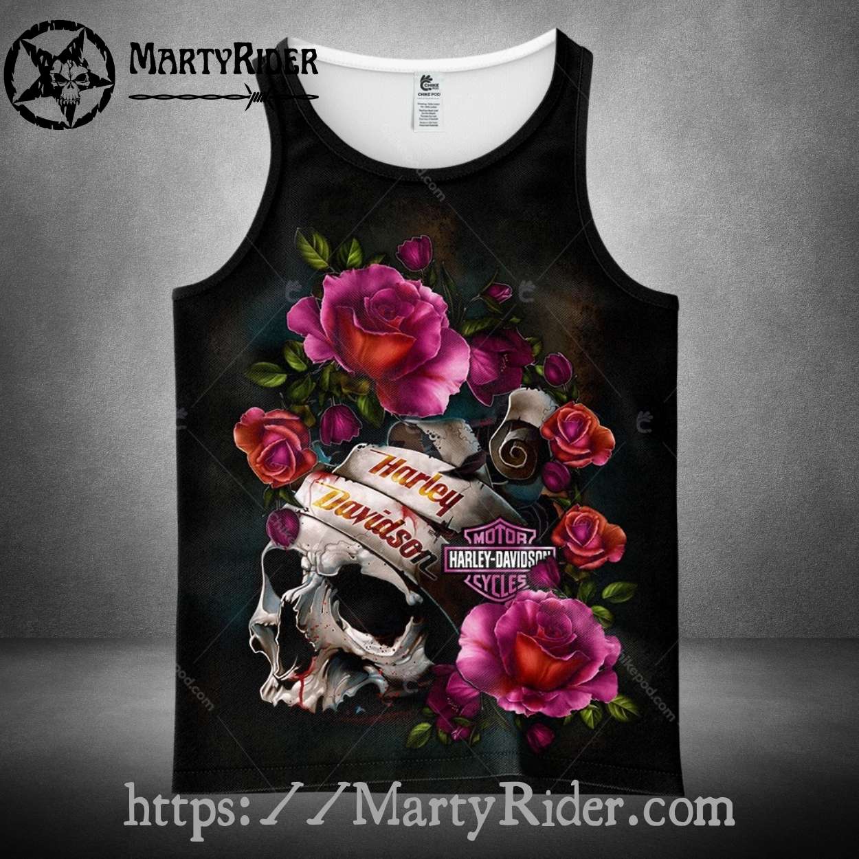 Bloody Skull and Roses Harley Davidson Tank Top Bloody Skull and Roses Harley Davidson Tank Top