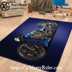 Blue Custom Chopper Art Harley Davidson Rugs