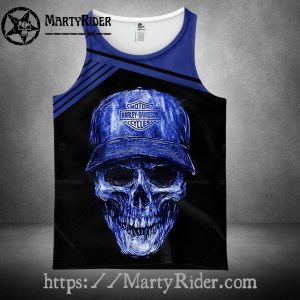 Blue Hat Skull Graphic Harley Tank Top for Riders