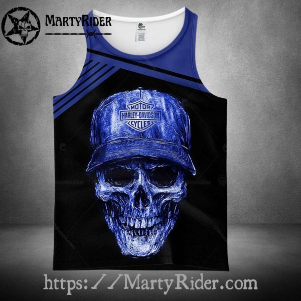 Blue Hat Skull Graphic Harley Tank Top for Riders