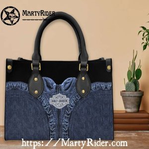 Blue Jean Corset Style Harley Davidson Leather Handbag