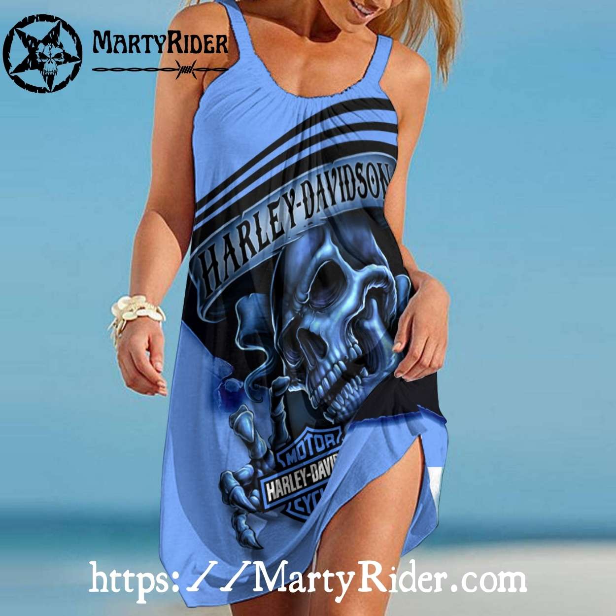 Blue Skull Harley Davidson Dresses for Beach Fun Blue Skull Harley Davidson Dresses for Beach Fun