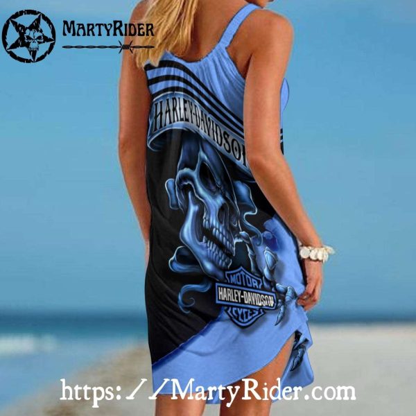 Blue Skull Harley Davidson Dresses for Beach Fun