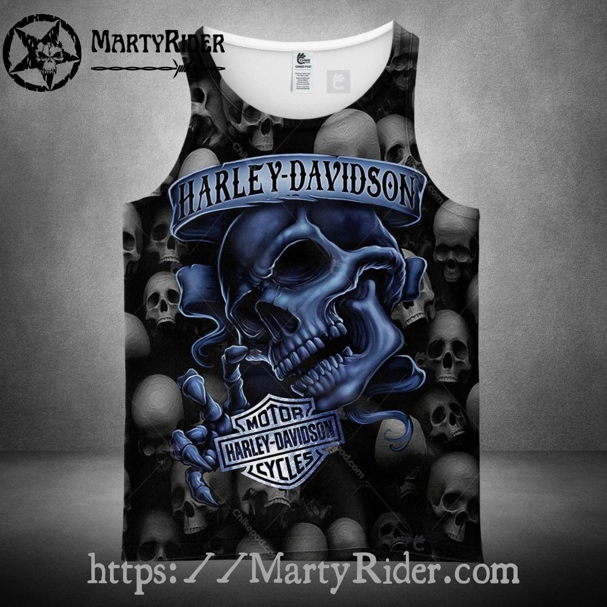 Blue Skull Pattern Harley Davidson Tank Top Look Blue Skull Pattern Harley Davidson Tank Top Look