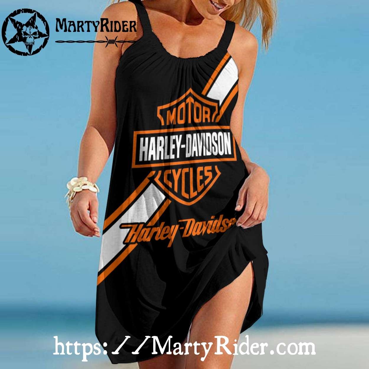Bold Logo Harley Davidson Beach Dress Retro Style Bold Logo Harley Davidson Beach Dress Retro Style