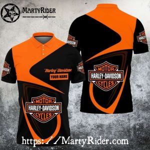 Bold Orange Black Harley Davidson Polo Shirt Custom Name