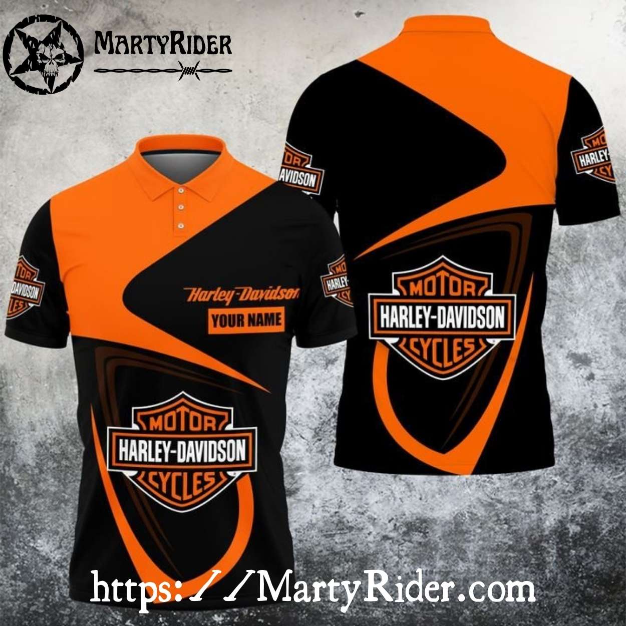 Bold Orange Black Harley Davidson Polo Shirt Custom Name Bold Orange Black Harley Davidson Polo Shirt Custom Name