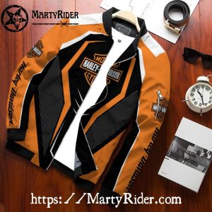 Bold Orange Black Stripes bomber Harley Davidson Bomber Jacket