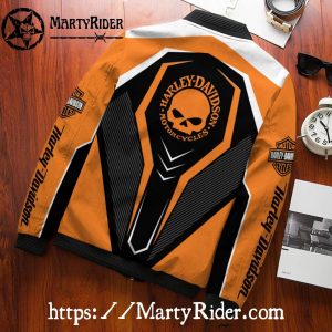 Bold Orange Black Stripes bomber Harley Davidson Bomber Jacket