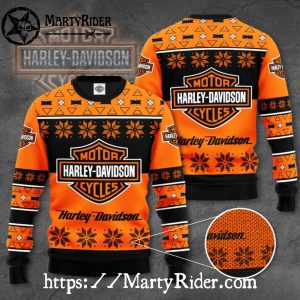 Bold Orange Flake Harley Davidson Ugly Christmas Sweater
